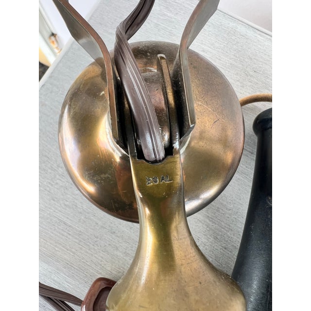 Vintage Candlestick Telephone Brass Table Lamp With Shade For Sale In West Palm - Image 6 of 11