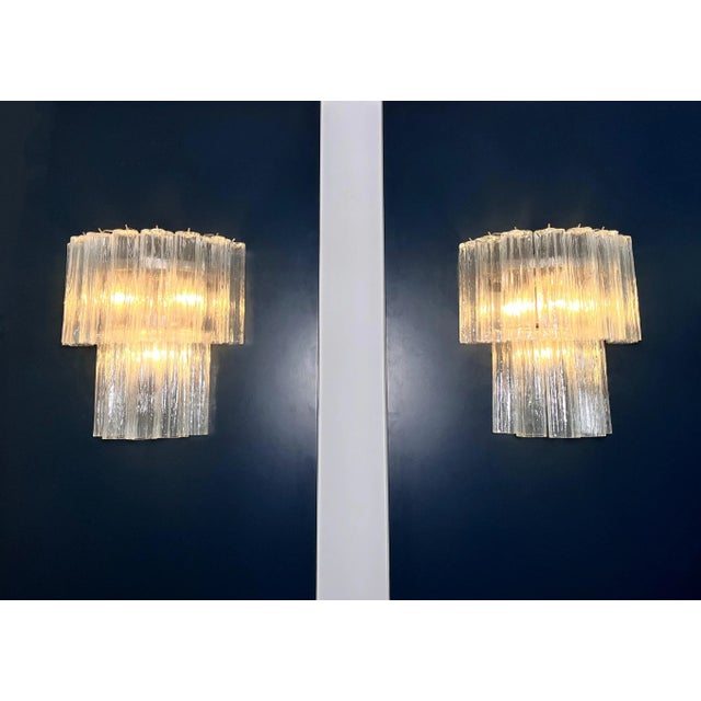 Vintage Murano Glass Tube Wall Sconces with 13 Transaparent Glass Tube, 1990s, Set of 2 For Sale - Image 6 of 17