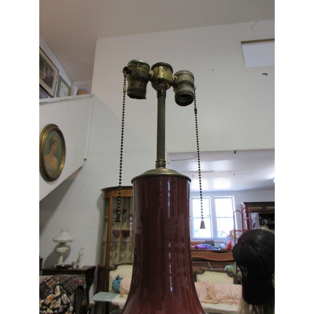 Chinese Vintage Large Chinese Oxblood Glazed Vase Table Lamp With Giltwood Base For Sale - Image 3 of 4