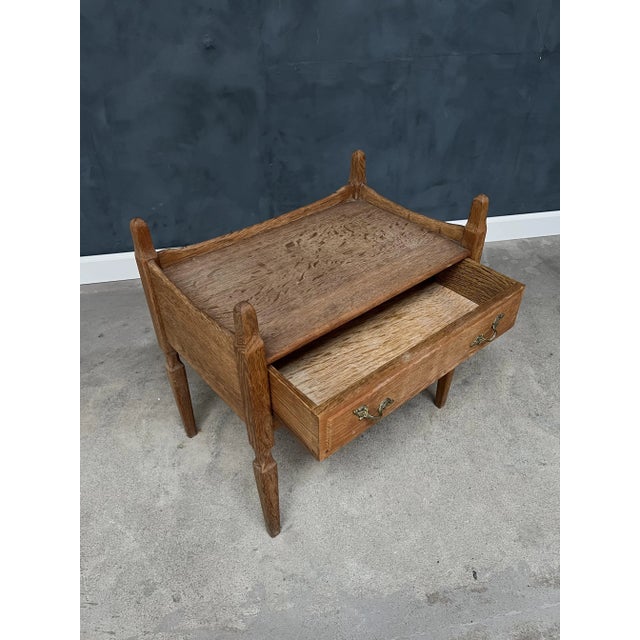 Wood Vintage Oak Nightstand with Brass Handle by Henning Kjærnulf, 1950s For Sale - Image 7 of 8