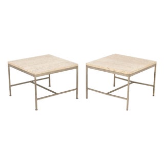 Paul McCobb Travertine Top Side Tables, Pair For Sale