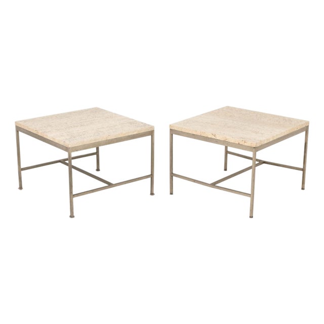 Paul McCobb Travertine Top Side Tables, Pair For Sale