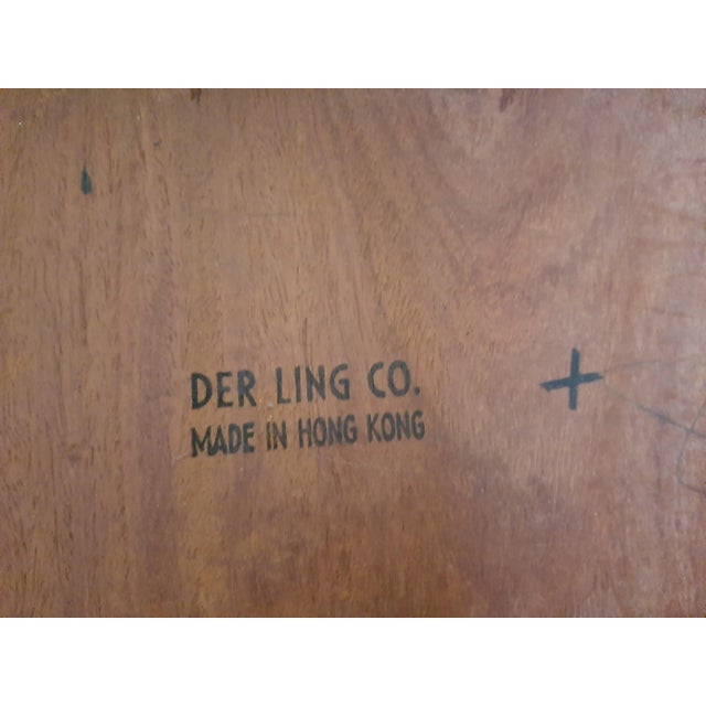 Pair of Vintage Square Elmwood or Teak Chinese Ming Style End Tables - Square Legs Ending in Horseshoe Feet - Made in Hong...