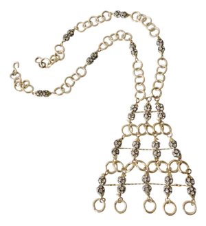 1960s Gold Toned Aluminum Rhinestone Disco Statement Necklace