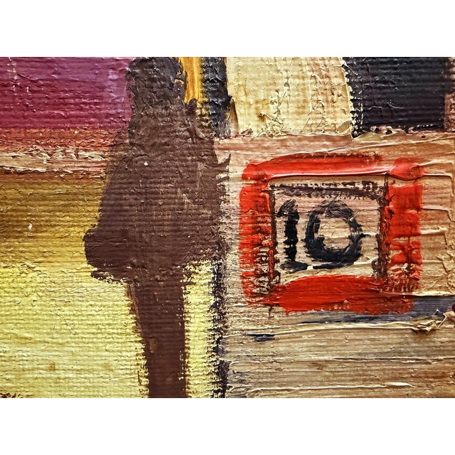 Wood Mid-Century Modernism Abstract Cubist Urban Large Painting, Oil on Canvas For Sale - Image 7 of 9