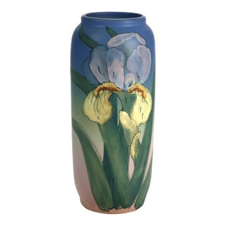 Antique Weller Art Pottery Vase With Iris Pattern Signed C1920 For Sale