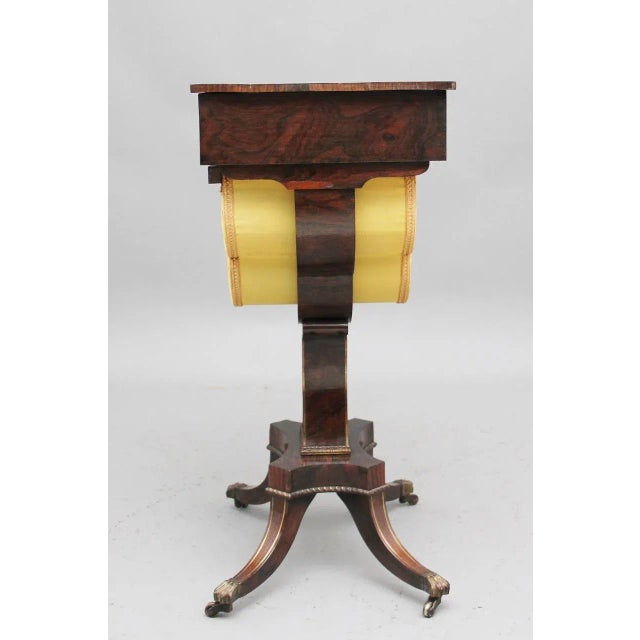 19th Century Rosewood and Brass Inlaid Worktable For Sale - Image 6 of 14