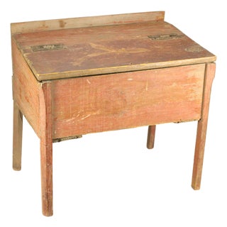 Antique 18th C. Primitive Raised Pine Chest / Bible Box Salmon Painted For Sale