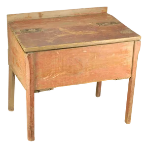 Antique 18th C. Primitive Raised Pine Chest / Bible Box Salmon Painted