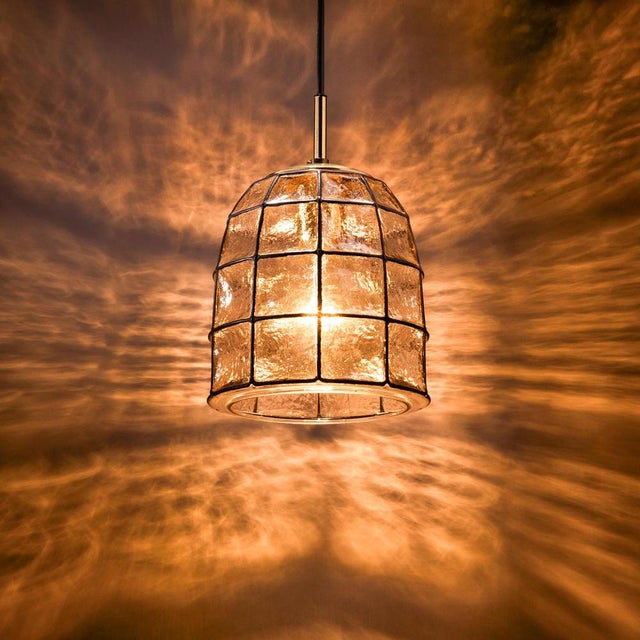 Mid-Century Modern Glass and Brass Pendant Light from Limburg, Germany, 1960s For Sale - Image 3 of 7
