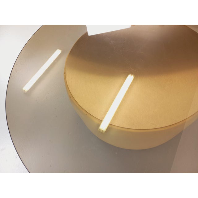 Vintage Round Coffee Table in Glass with Leather and Metal, 1970s For Sale - Image 16 of 18