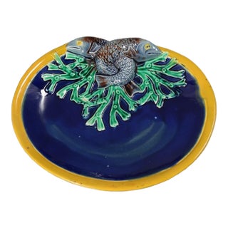 Joseph Holdcroft Majolica Fish on Coral Dish For Sale