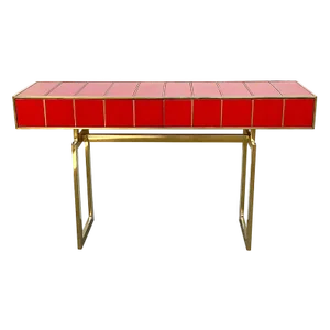 Red Glass Console Table with Two Drawers