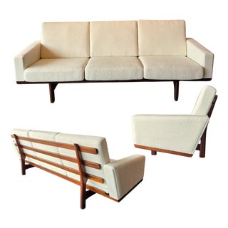 1950s Hans Wegner for Getama Teak Reupholstered Sofa MCM Vintage For Sale