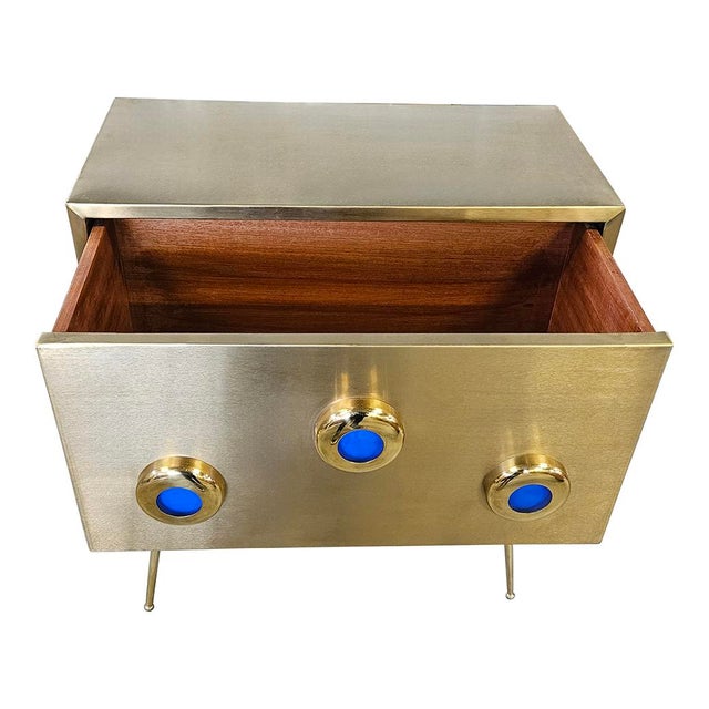Blue Brass & Wood Console, 1980s For Sale - Image 8 of 9