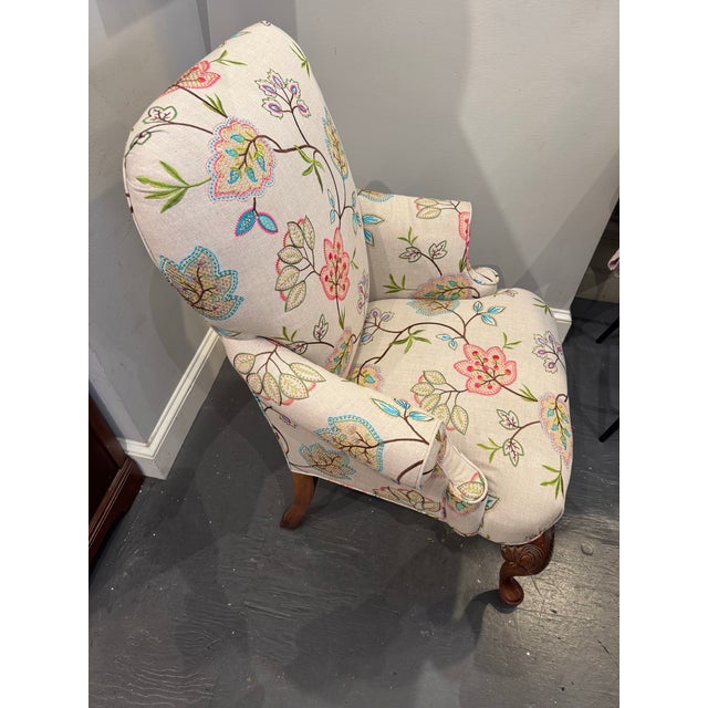 Beige Accent Chair Vintage French With Designer Embroidered Fabric For Sale - Image 8 of 10
