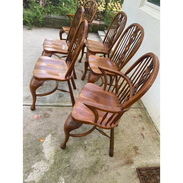 1990s Solid Oak Windsor Style Dining Chairs- Set of 6 For Sale - Image 5 of 8