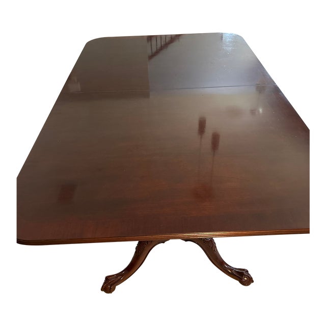 1990s Mahogany Double Pedestal Extension Dining Table For Sale