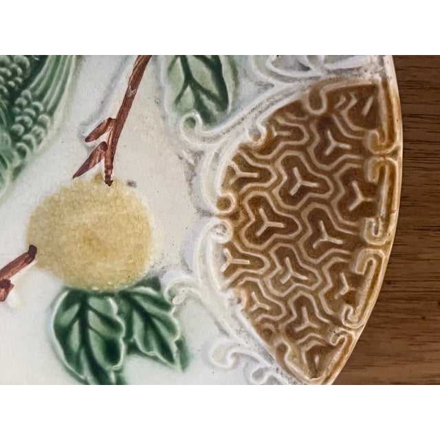 Art Nouveau French Majolica Bird & Berries Plate C. 1890's For Sale - Image 3 of 8