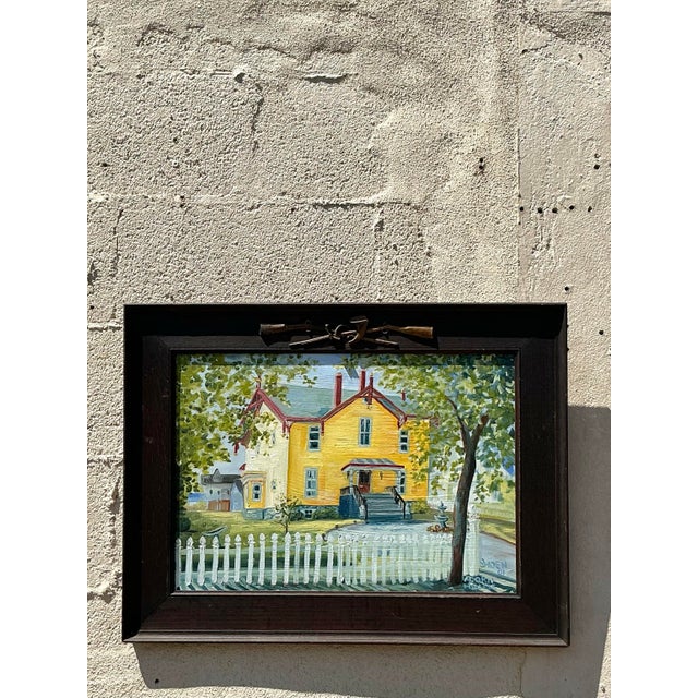 Vintage Boho Primitive Landscape Oil on Board For Sale - Image 10 of 10