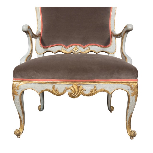 Blue Pair of Italian Rococo Blue Painted Armchairs For Sale - Image 8 of 10