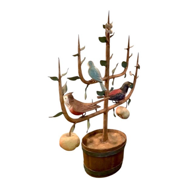 Mottahedeh Vintage Italian Tole Espalier / Espaliered Tree Sculpture, Fruit Tree, Birds, Blossoms, & Apples, Manner of Mottahedeh For Sale - Image 4 of 8