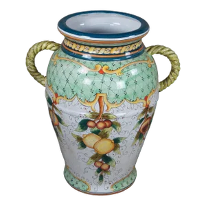 20th Century Ceramic Polychrome Fruit Decorated Vase Handled Urn Planter