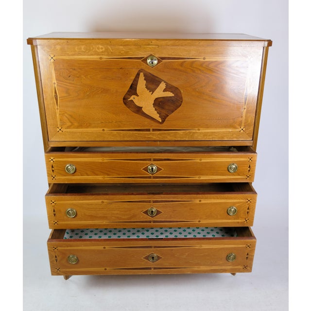 Secretary in Mahogany with Inlaid Wood and Brass Handles, 1790s For Sale - Image 6 of 18