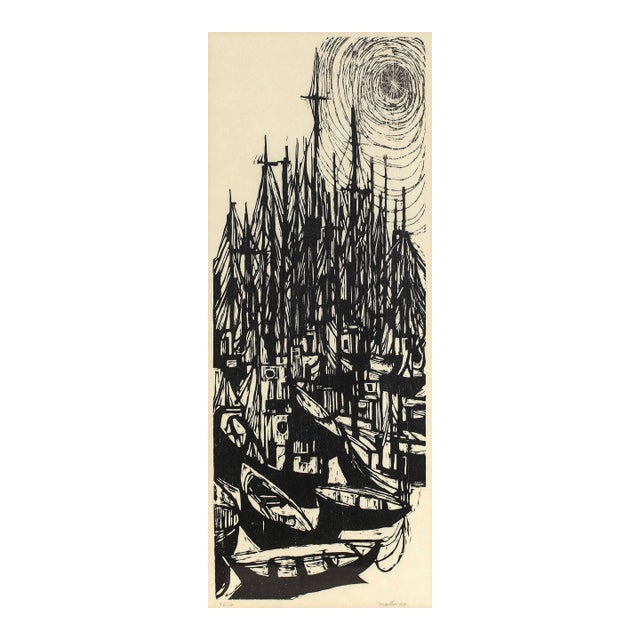 Roger Martin, 1966 Woodcut "Fleet" Modernist Print For Sale