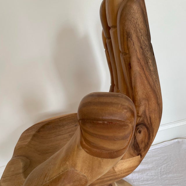 1970s Buddha Hand Carved Wooden Chair For Sale - Image 11 of 12