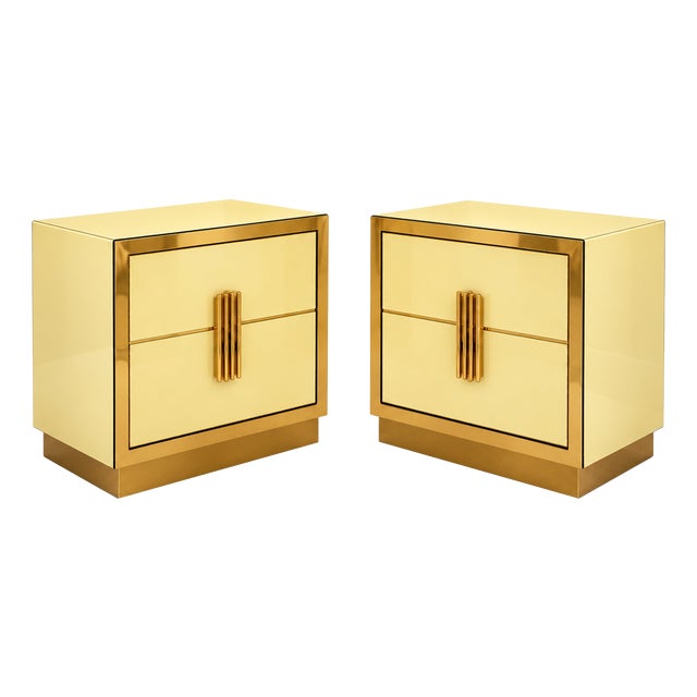 Butter Yellow Glass Bedside Tables from Justfurnituress SRL, Set of 2 For Sale