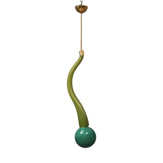 Green Murano Glass and Brass Pendant, 1960 For Sale