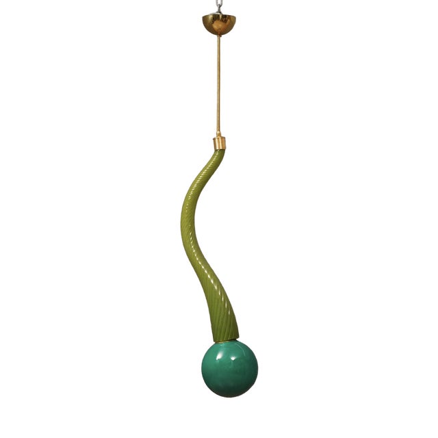 Green Murano Glass and Brass Pendant, 1960 For Sale