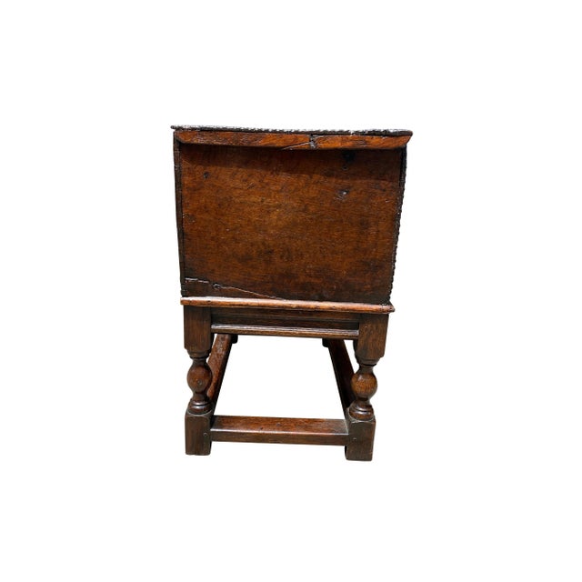 17th Century Jacobean Carved Oak Box on Stand For Sale - Image 5 of 12