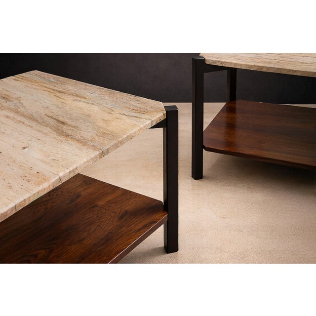 1960s m.l. Magalhães Pair of Rosewood & Marble Side Tables, Brazil, Circa 1960 For Sale - Image 5 of 11