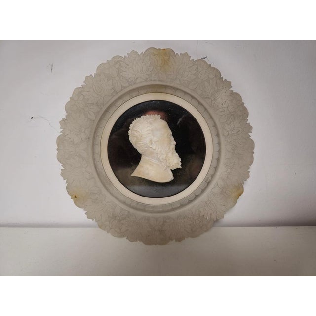 Antique Grand Tour Carved Alabaster Portrait Relief of Michelangelo, 1890 For Sale - Image 9 of 14