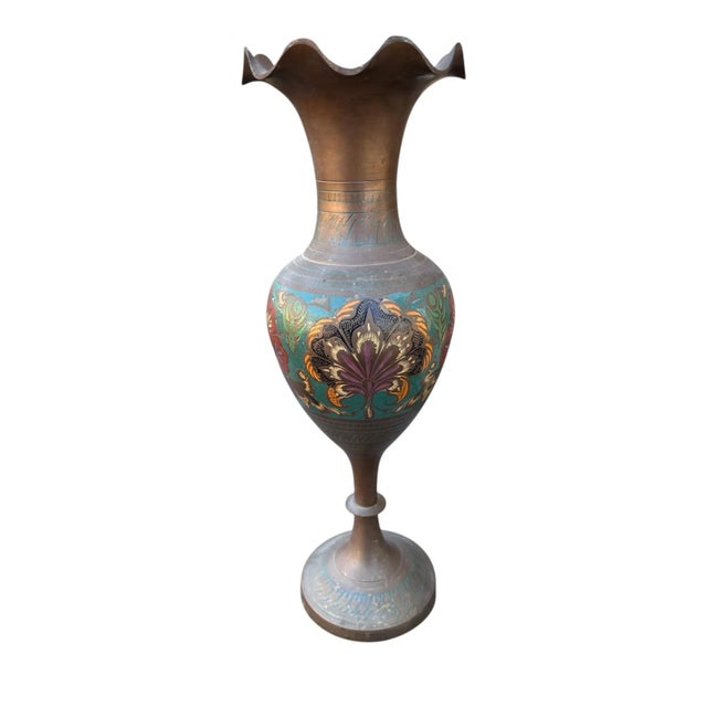 1960s Brass Engraved Painted Vase Scalloped Edge (M) For Sale In Dallas - Image 6 of 8