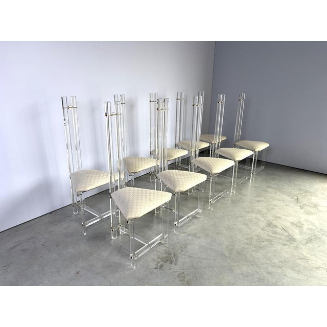 Vintage Brass and Acrylic Glass Dining Chairs, 1970s, Set of 10 For Sale - Image 14 of 18