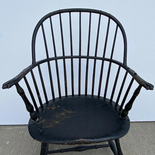 American American Black-Painted Sackback Windsor Knuckle Armchair For Sale - Image 3 of 11