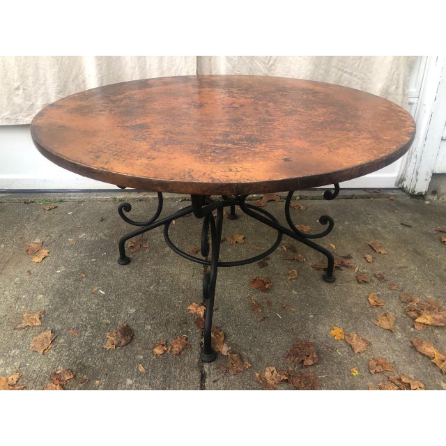Arhaus Recycled Copper Round Dining Table With Arabesque Iron Base