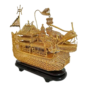 Gold Dragon Boat on Stand, C1950
