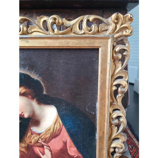 Antique 19th Century Baby Jesus Oil Painting Madonna Del Velo After Carlo Dolci For Sale - Image 10 of 17