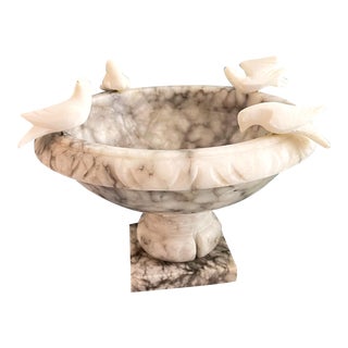 Mid 20th Century Large Italian White and Gray Alabaster Bird Bath Compote Dish For Sale