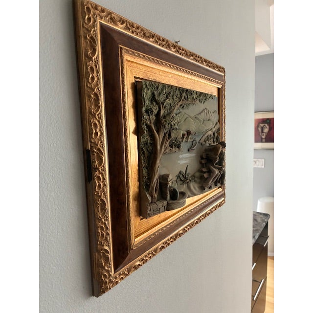 Vintage Italian 3D relief Capodimonte ceramic sculpture featuring a couple kissing on a bench This breathtaking and unique...