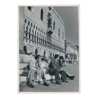 Erich Andres, Venice: Men Sitting at Markus Square, Italy, 1950s, Black & White Photograph For Sale