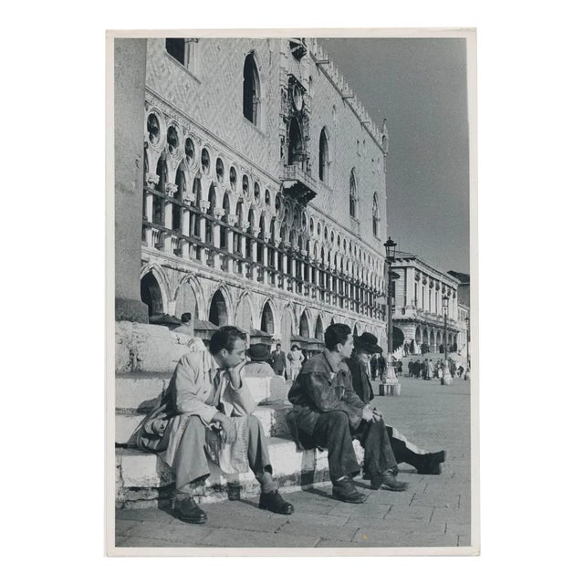 Erich Andres, Venice: Men Sitting at Markus Square, Italy, 1950s, Black & White Photograph For Sale