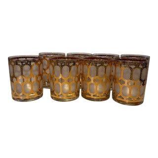 1960s Cera Signed Mid-Century “Golden Windows” 22k Gold Cocktail Glasses Set of 8 For Sale
