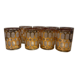 1960s Cera Signed Mid-Century “Golden Windows” 22k Gold Cocktail Glasses Set of 8