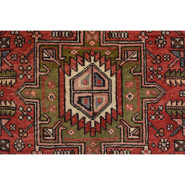 Karajeh Runner 3’2” X 10’2” Red Wool Semi-Antique Tribal Hand-Knotted Rug For Sale - Image 9 of 15