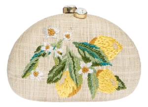 Berna Half Moon Clutch in Natural / Yellow